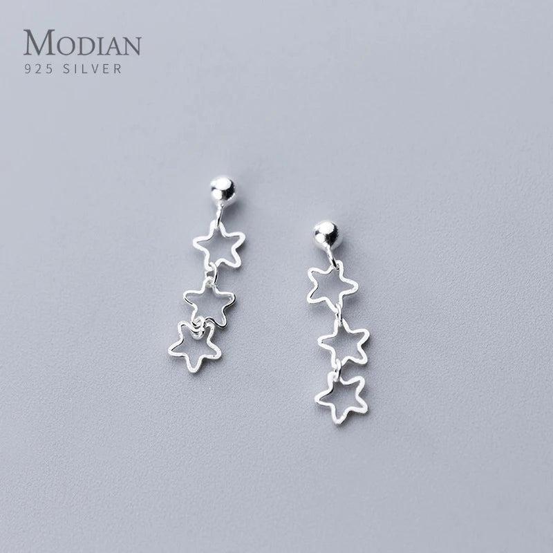 925 Sterling Silver Stud Earrings Openwork Stars Girls Accessories Oreilles