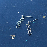 925 Sterling Silver Stud Earrings Openwork Stars Girls Accessories Oreilles