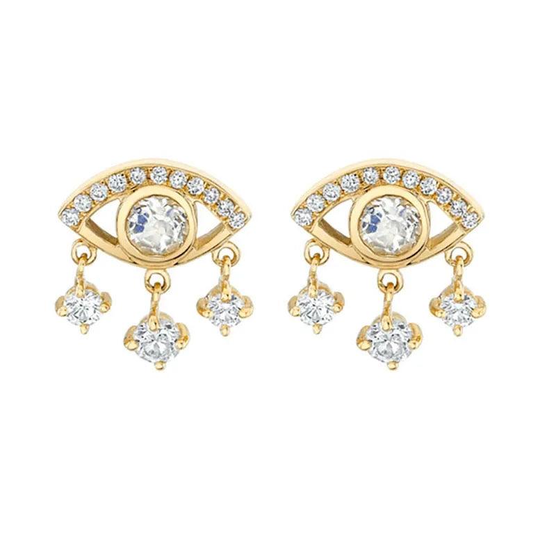 925 Silver Evil Eye Shape Stud Earrings With Crystal Charms