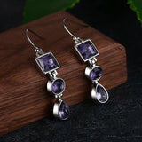 Geometric Amethyst 925 Silver Drop Earrings for Women