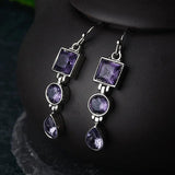 Geometric Amethyst 925 Silver Drop Earrings for Women
