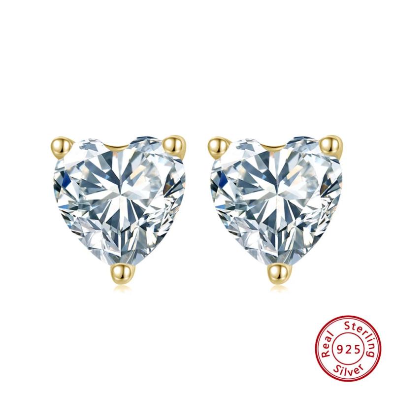 925 Silver Heart CZ Stud Earrings for Women Wedding Anniversary APE59