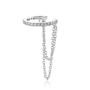 925 Sterling Silver Pavee Cuff Chain Earcuff