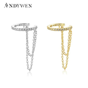 925 Sterling Silver Pavee Cuff Chain Earcuff