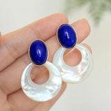 Vintage Pink Sweet Earrings Women Silver Lapis Fritillaria Wedding Jewelry