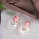 Vintage Pink Sweet Earrings Women Silver Lapis Fritillaria Wedding Jewelry
