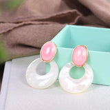 Vintage Pink Sweet Earrings Women Silver Lapis Fritillaria Wedding Jewelry