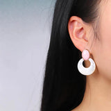 Vintage Pink Sweet Earrings Women Silver Lapis Fritillaria Wedding Jewelry