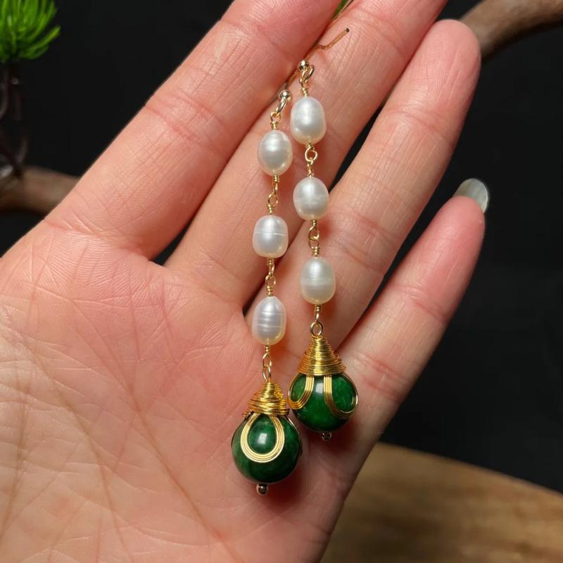 Green Jade Earrings Natural Gemstone Amulet Emerald Women Jewelry