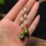 Green Jade Earrings Natural Gemstone Amulet Emerald Women Jewelry