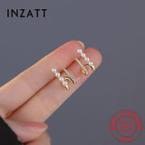 925 Silver U Stud Earrings Pearl Zircon Women Jewelry