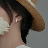 925 Silver U Stud Earrings Pearl Zircon Women Jewelry