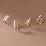 925 Silver U Stud Earrings Pearl Zircon Women Jewelry