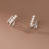 925 Silver U Stud Earrings Pearl Zircon Women Jewelry