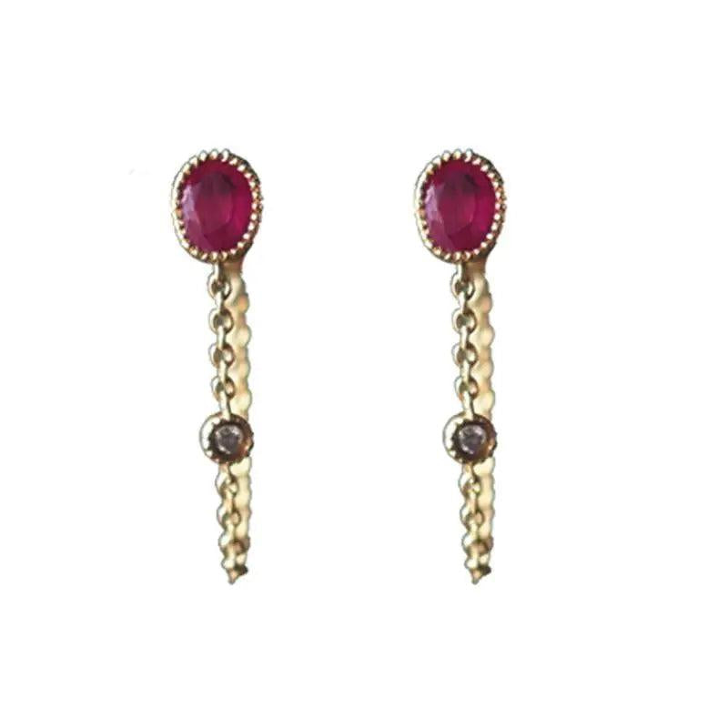 Oval Ruby Chain Earrings - Women's Silver Jewelry