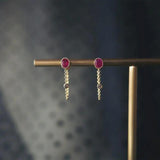 Oval Ruby Chain Earrings - Women's Silver Jewelry