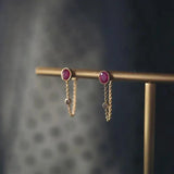 Oval Ruby Chain Earrings - Women's Silver Jewelry