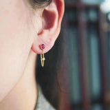 Oval Ruby Chain Earrings - Women's Silver Jewelry