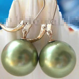 14mm Green Sea Shell Pearl Earrings