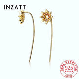 925 Silver Zircon Sun Flower Stud Earrings Classic Fine Jewelry