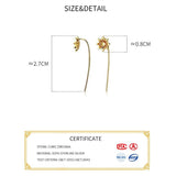925 Silver Zircon Sun Flower Stud Earrings Classic Fine Jewelry