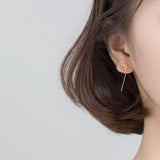 925 Silver Zircon Sun Flower Stud Earrings Classic Fine Jewelry