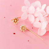 925 Silver Zircon Sun Flower Stud Earrings Classic Fine Jewelry