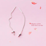 925 Silver Tassel Cross Drop Earrings for Women