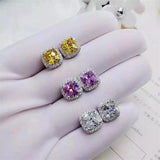 Yellow Stone Stud Earrings 925 Silver Filled Jewelry for Women