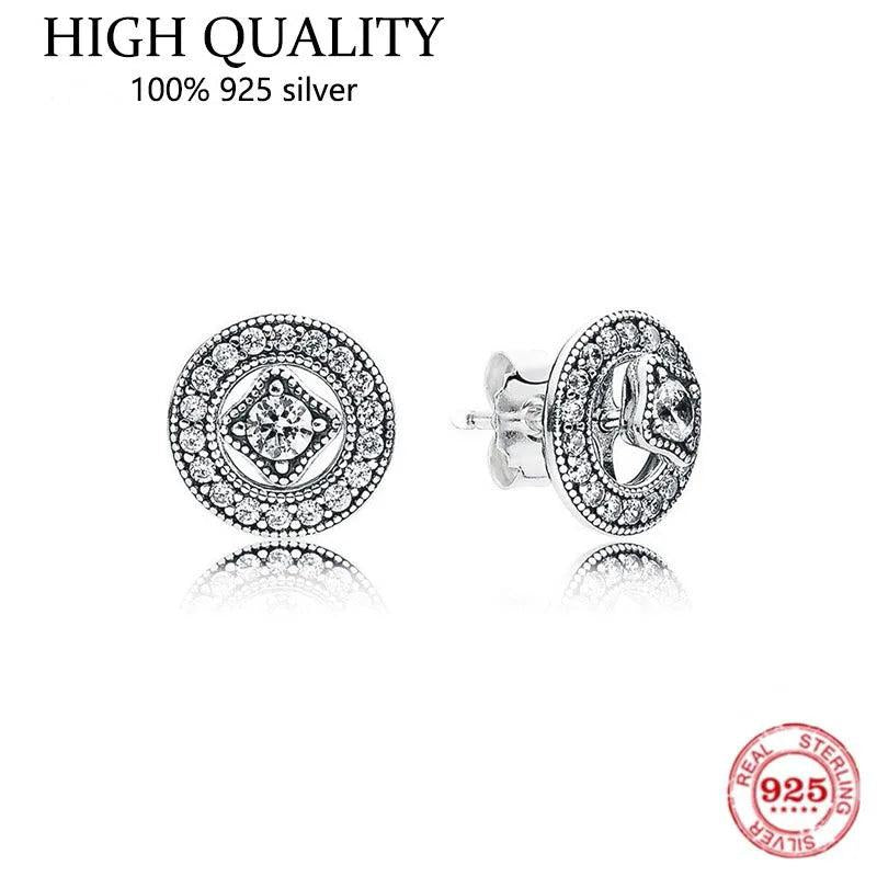 925 Silver Retro Cz Double Ring Earrings Wedding Jewelry