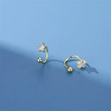 925 Silver Zircon Star Stud Earrings Spiral Bead Piercing Jewelry