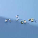 925 Silver Zircon Star Stud Earrings Spiral Bead Piercing Jewelry