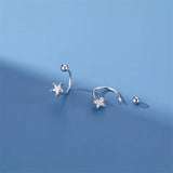 925 Silver Zircon Star Stud Earrings Spiral Bead Piercing Jewelry