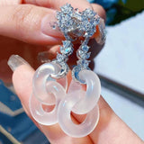 Silver Inlaid Crystal Leaf Chalcedony Drop Earrings