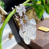 Silver Inlaid Crystal Leaf Chalcedony Drop Earrings