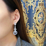 Silver Inlaid Crystal Leaf Chalcedony Drop Earrings