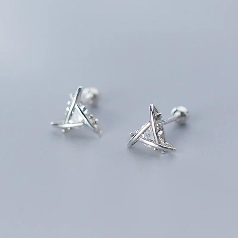 Real 925 Silver CZ Triangle Stud Earrings Wedding Party S925 Jewelry