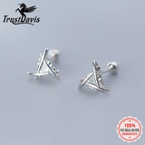 Real 925 Silver CZ Triangle Stud Earrings Wedding Party S925 Jewelry