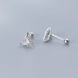 Real 925 Silver CZ Triangle Stud Earrings Wedding Party S925 Jewelry