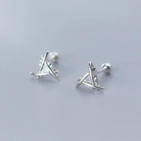 Real 925 Silver CZ Triangle Stud Earrings Wedding Party S925 Jewelry
