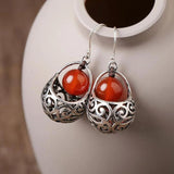 Ethnic Red Round Hollow Earrings Silver Jewelry