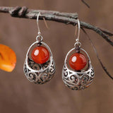 Ethnic Red Round Hollow Earrings Silver Jewelry