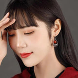 Ethnic Red Round Hollow Earrings Silver Jewelry