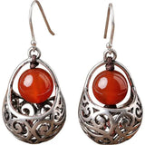 Ethnic Red Round Hollow Earrings Silver Jewelry
