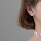 Davis 925 Silver Asymmetrical Planet Moon CZ Stud Earring Women DB175