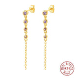 925 Silver Chain Earrings Zircon Tassel Hiphop Gothic Earcuff for Women