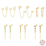 925 Silver Chain Earrings Zircon Tassel Hiphop Gothic Earcuff for Women