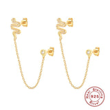 925 Silver Chain Earrings Zircon Tassel Hiphop Gothic Earcuff for Women