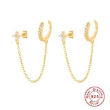 925 Silver Chain Earrings Zircon Tassel Hiphop Gothic Earcuff for Women