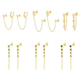 925 Silver Chain Earrings Zircon Tassel Hiphop Gothic Earcuff for Women